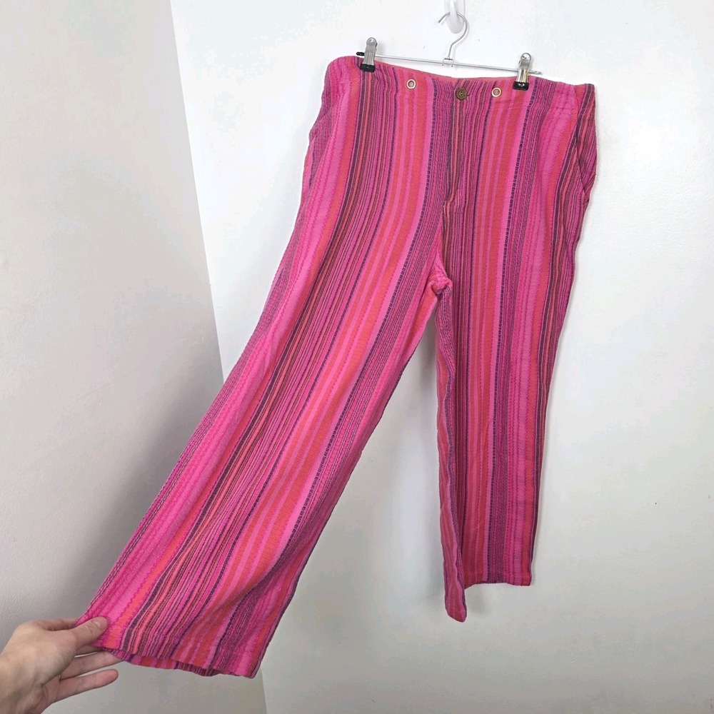 Sundance Pink Striped Hana Cotton Blend Wide Leg Ankle Boho Hippie Pants Sm. Pet